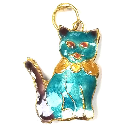 ENAMEL CAT 20X26MM TEAL